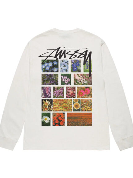 FLOWER GRID PIGMENT DYED LS TEE WHITE