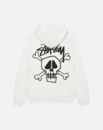 SKULL & BONES HOODIE PIGMENT DYED – White