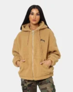 Stussy Stock Sherpa Zip Up Jacket (BROWN)